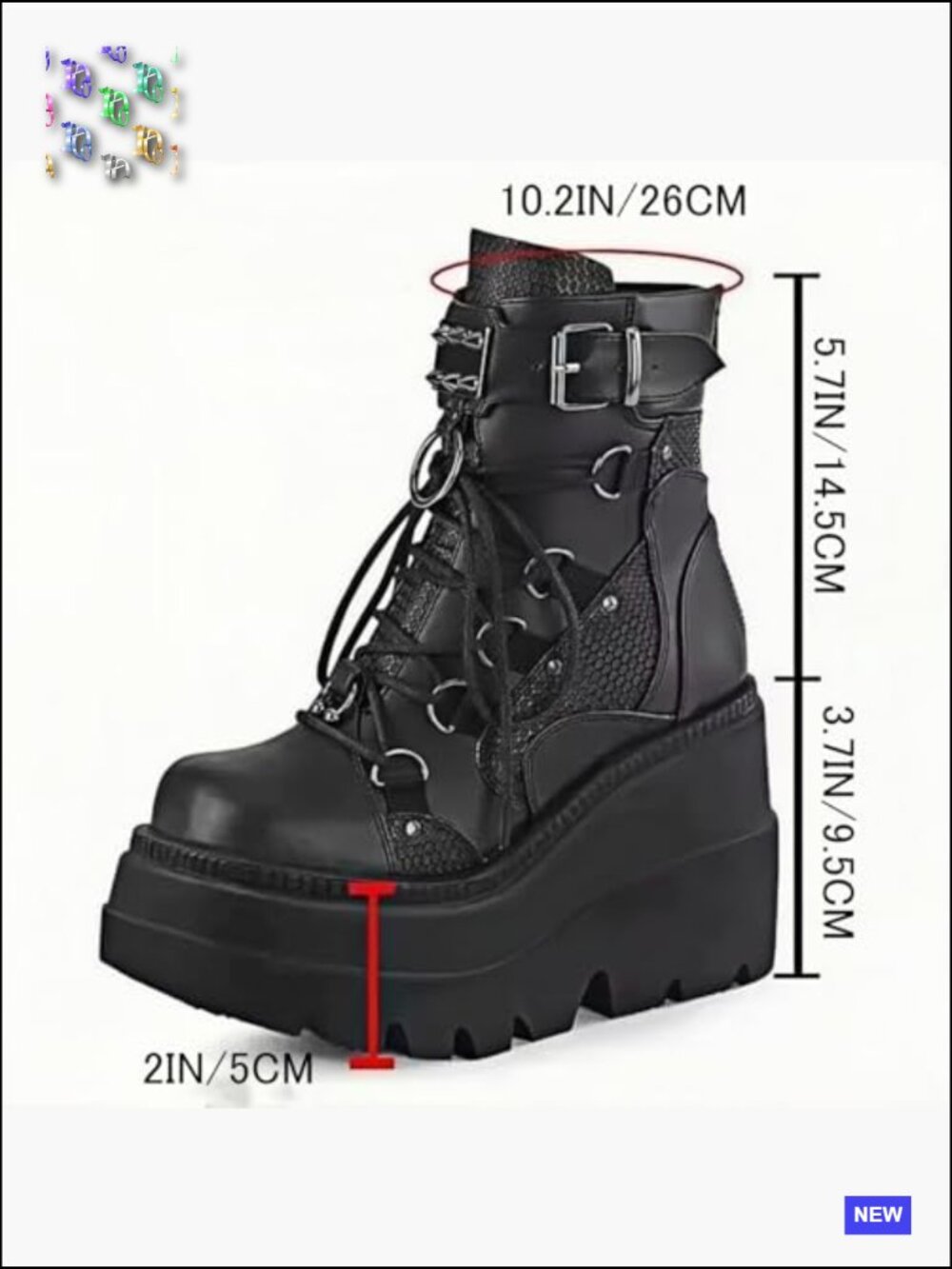 Gothic Platform Combat Boots with Bat Wings Strap Detail Chunky Sole Lace up - Picture 2 of 7